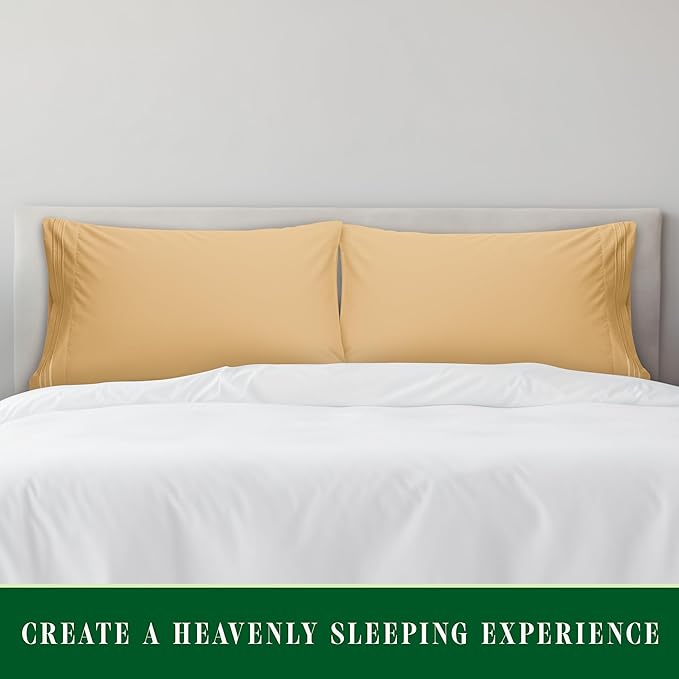 Elegant Comfort Luxury Ultra-Soft 2-Piece Pillowcase Set - 1500 Premium Hotel Quality Microfiber Double Brushed - Wrinkle Resistant, Standard/Queen, Gold