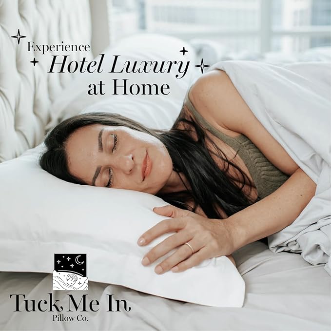 Houseify Tuck Me in Pillow Co. Down Alternative Pillows - Queen Sized Hypoallergenic Pillows, Set of 2 - Premium, Breathable Pillow for Side Sleepers and Back Sleepers