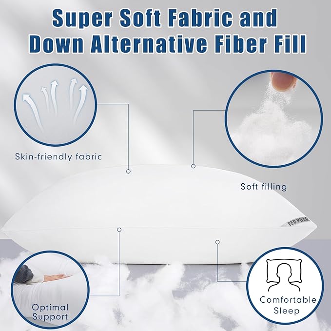 Piwaal Bed Pillows King Size 4-Pack - Down Alternative Plush Fill for Back, Stomach & Side Sleepers - Breathable & Supportive Hotel Style Pillows