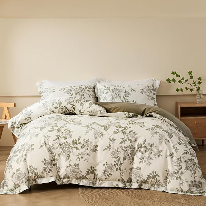 Duvet Cover Set Twin Size Floral Pattern 600 Thread Count Ultra Soft 100% Long Staple Cotton Duvet Cover Sets 3-PC, Breathable Duvet Cover with Zipper Closure & Corner Ties
