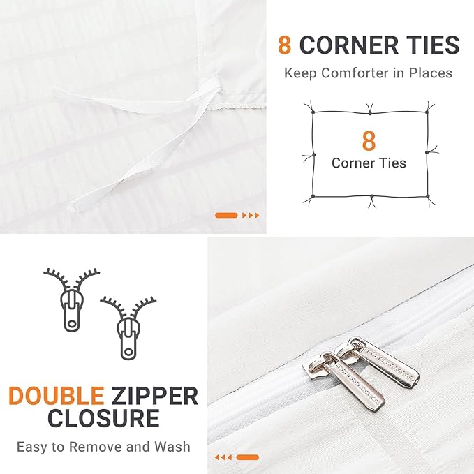 HYMOKEGE White Twin Size Duvet Cover, Ultra Soft 2-Piece Seersucker Duvet Cover Set with Zipper Closure, Soft Brushed Microfiber Bedding Set with 8 Corner Ties (68"x90", 1 Pillowshams)