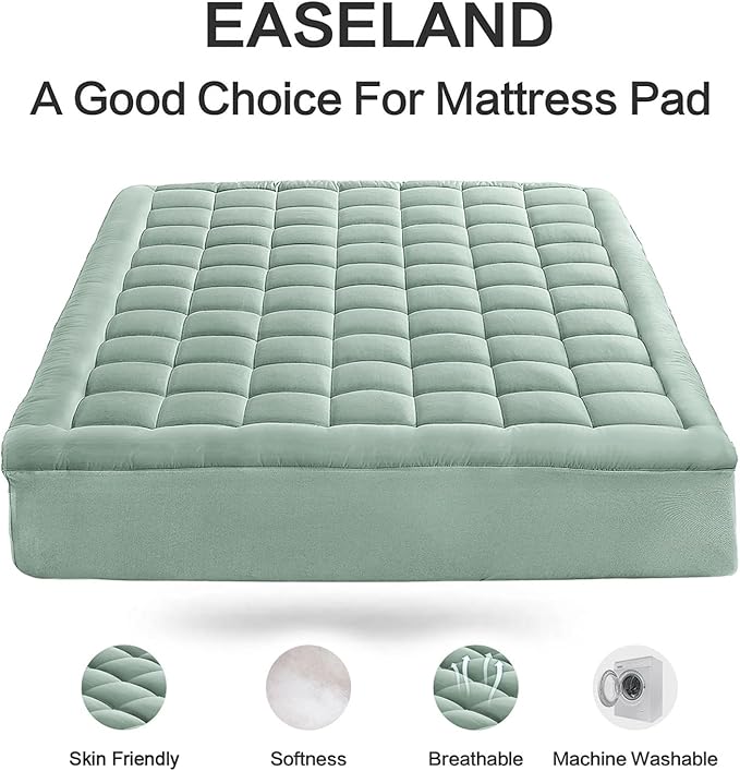 EASELAND California King Mattress Pad Pillow Top Mattress Cover Quilted Fitted Mattress Protector Long 8-21" Deep Pocket Cooling Mattress Topper (72x84 Inches, Pale Aqua)