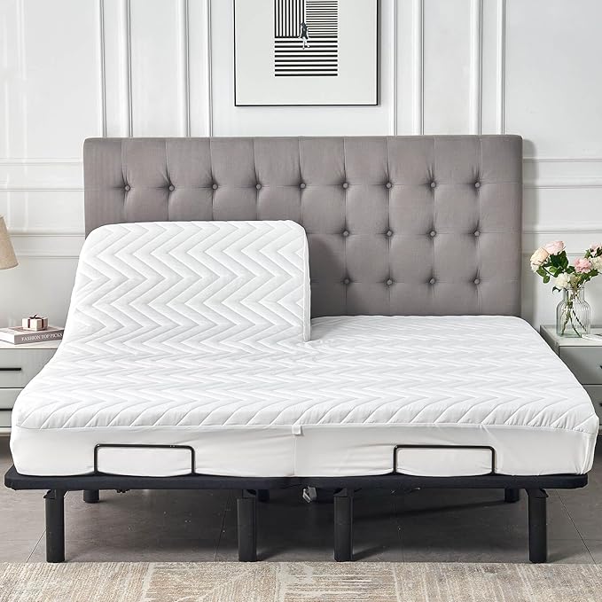 Kingnex Split Top Queen Waterproof Mattress Protector, 60x80, 14 Deep Pocket, Fitted Sheet Style, Brushed Polyester, White, Quilted, Washable