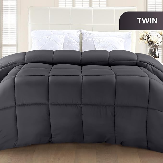 Utopia Bedding Twin Comforter Duvet Insert, Quilted Grey Comforter with Corner Tabs, Box Stitched Down Alternative Comforters Twin Size 64 x 88 inches
