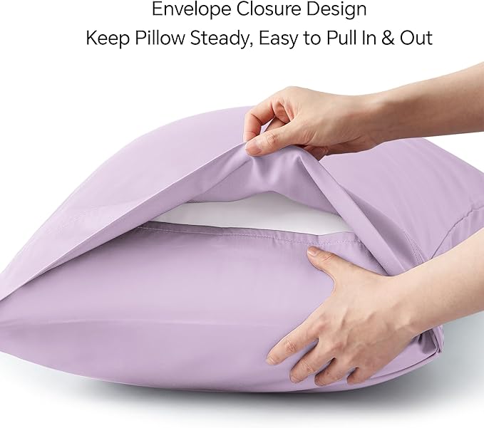 BEDELITE Pillow Cases Queen Size Set of 2, Rayon Derived from Bamboo, Cooling Pillow Cases for Hot Sleepers & Night Sweats, Breathable and Silky Soft Envelope Pillowcases(Light Purple, 20"x30")