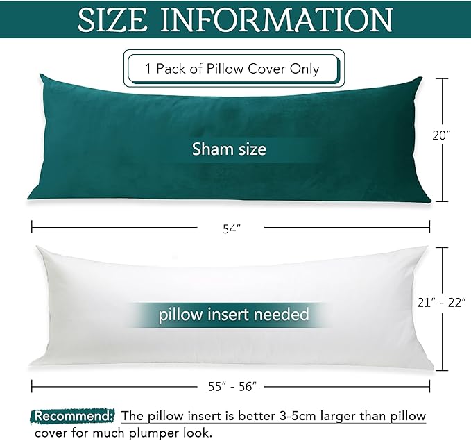 StangH Soft Large Body Pillowcase - Thick Velvet Body Pillow Cover Backrest Cushion Shams Shell for Bed/Reading/Watching TV Comfortably, 1 Piece, 20 x 54-inch, Teal