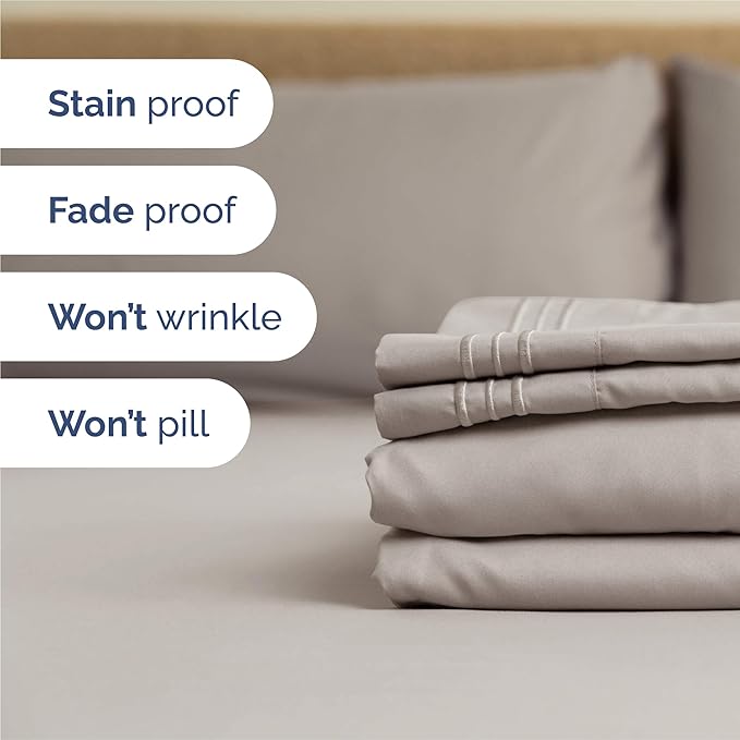 King Size 4 Piece Sheet Set - Comfy Breathable & Cooling Sheets - Hotel Luxury Bed Sheets for Women and Men - Deep Pockets, Easy-Fit, Soft and Wrinkle Free Sheets - Light Grey Oeko-Tex Bed Sheet Set