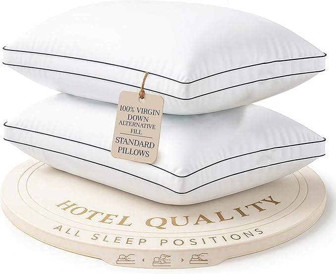 LANE LINEN Bed Pillows Standard Size Set of 2-20"x26" Medium Firm Down Alternative Pillows for Sleeping, Hotel Quality Back Stomach or Side Sleeper Pillow, Cooling Soft Breathable Easy Care - White