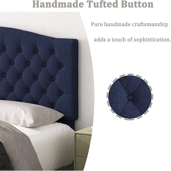 Befurtori Queen Headboard Only, Upholstered Headboard for Adjustable Bed Linen Tufted Queen/Full Size Wall Mounted Head Board with Solid Wood Legs Head Board, Navy Blue
