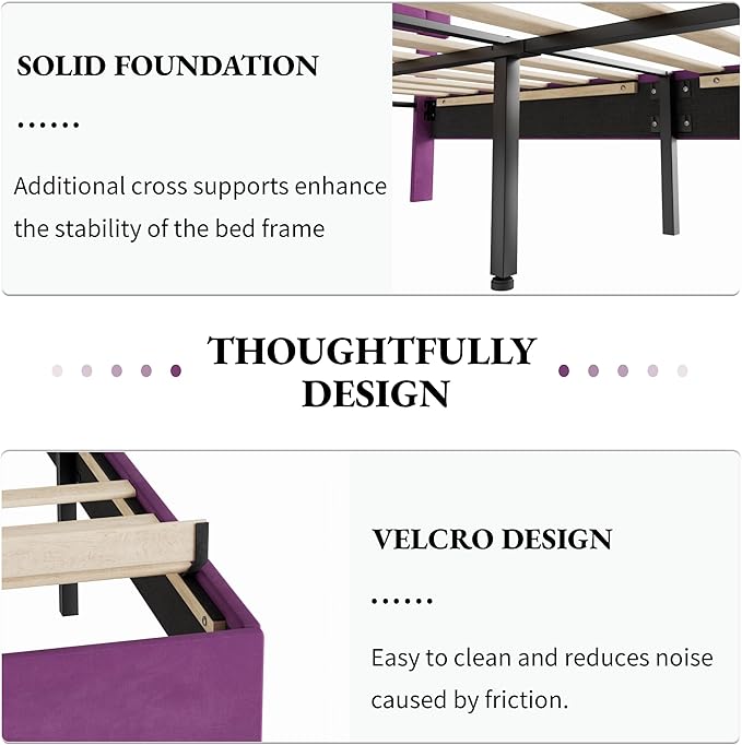 VECELO Twin Size Bed Frame, Upholstered Platform with Adjustable Diamond Tufted Headboard, Wood Slat Support, No Box Spring Needed, Purple
