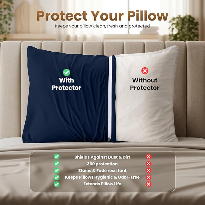 Utopia Bedding 4 Pack Pillow Protectors with Zipper King Size, Soft Brushed Microfiber Fabric Pillow Cases, Shrinkage and Fade Resistant Pillow Covers (Navy)