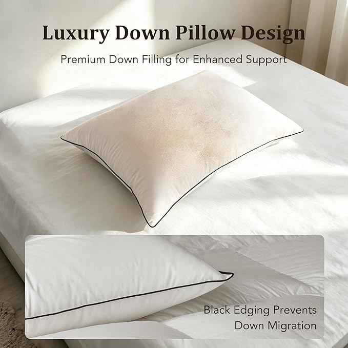 Premium Pillows Queen Size Set of 2,Luxury Hotel Collection Quality Soft Fluffy and Supportive Down Fiber Bed Pillows, Breathable Cotton Shell Cover, Gusseted Pillow for Side Back Stomach Sleepers
