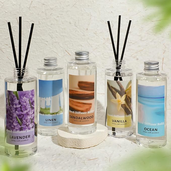 SCENTORINI Reed Diffuser Oil Refill, Sandalwood Diffuser Oil 6.76 Fl Oz, Natural Scented Essential Oil Refill Long Lasting Summer Home Fragrance for Bathroom Bedroom Spa Aromatherapy Home Decor