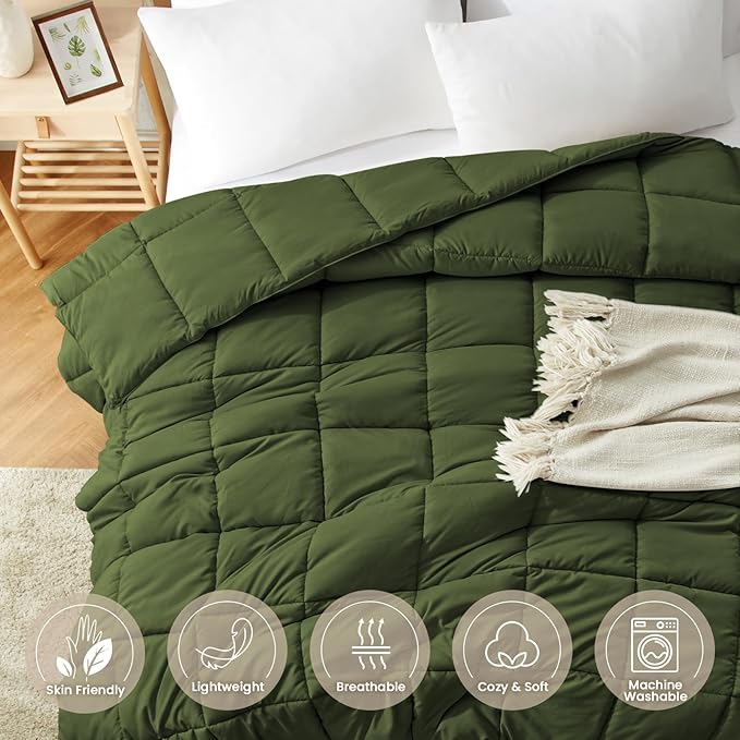 Homelike Moment Twin Comforter Duvet Insert - Olive Green Down Alternative Bed Comforter Twin Size, Lightweight Bedding Comforters Quilted Soft All Season Reversible Olive Green