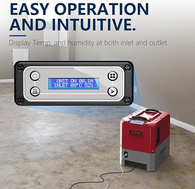 ALORAIR LGR Commercial Dehumidifier with Pump Drain Hose, 180 Pint Large Capacity Crawl Space Dehumidifier for Water Damage Restoration, Basements Warehouse & Job Sites, 6 Years Limited Warranty, Red
