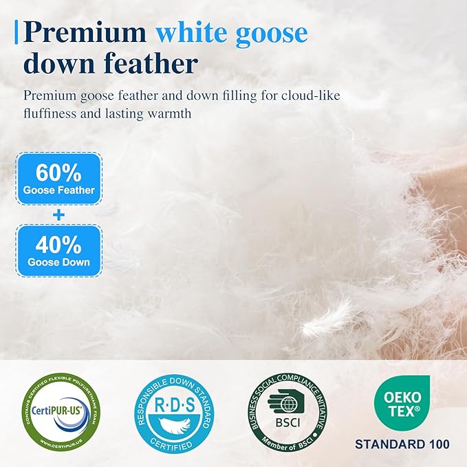 Goose Down and Feather Pillow Queen Size Set of 2, 100% Cotton Shell, 3-Chamber 5 Stars Hotel Pillow for Sleeping, Bed Pillows for Neck Pain Relief, Perfect for Side Sleepers - (20"x30",2 Pack)