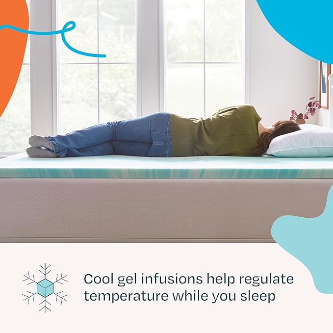 Linenspa 2 Inch Swirl Gel Memory Foam Mattress Topper, Queen Size – Cooling Gel Infused, Ventilation Holes – Pressure Relieving Bed Topper – CertiPUR Certified