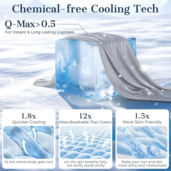 Cooling Pillow Cases 2 Pack King Size Cooling Pillowcases for Hot Sleeper Q-Max>0.5, Hydrates Skin & Hair, Reduces Wrinkles & Frizz, Soft Smooth Silky Pillowcases Envelope Set of 2, Grey