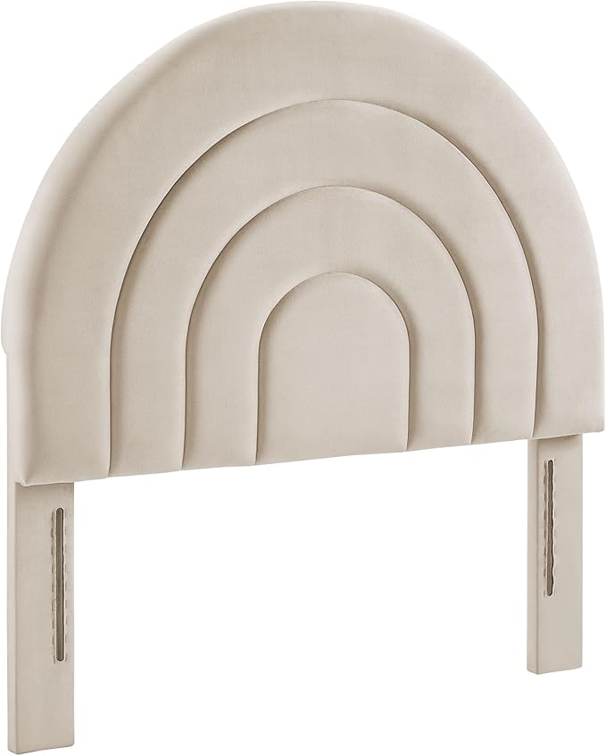 Modway Solana Soft Arch Shaped Round Twin Headboard in Almond – Upholstered Headboard – Stain-Resistant Performance Velvet Headboard for Twin Beds