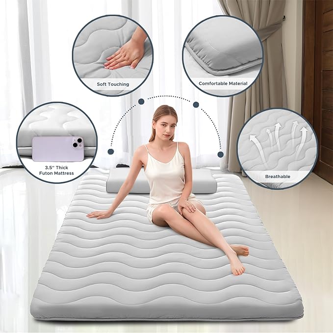 Japanese Futon Floor Mattress, 100% High Density Comfortable Foam, 3.5" Thicken Foldable Mattress Tatami Mat Sleeping Pad, Ideal for Comfort and Support, Kids Floor Lounger Pillow Bed Sofa (Full）