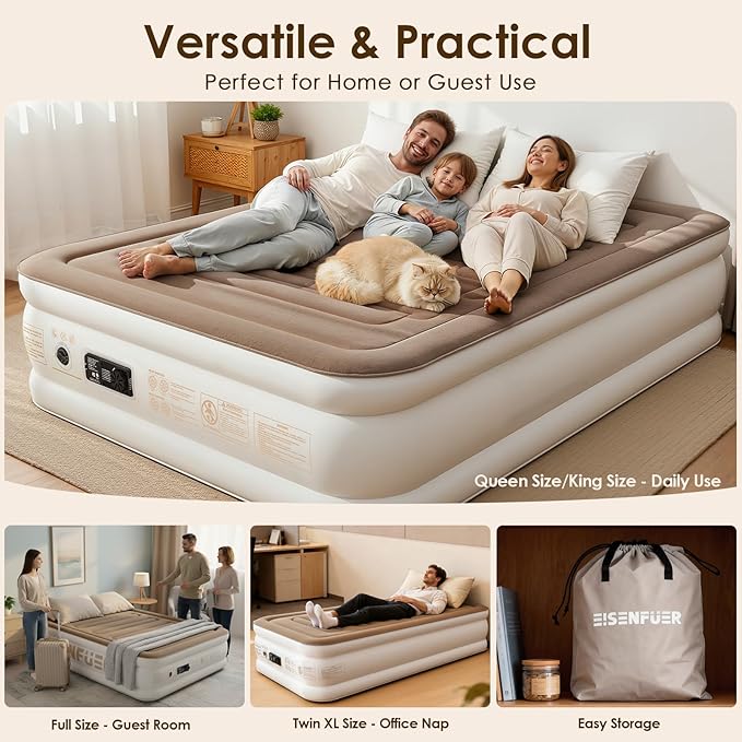 Air Mattress Queen with Built-in Pump – 18" Raised Inflatable Mattress with High-Speed Pump, Durable Blow Up Mattress, colchón inflable, Carry Bag, Comfy Air Bed Perfect for Guests, Glamping, Moving