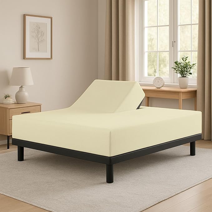 Cottingon 1 Piece Top Split King Fitted Sheet Only for Adjustable beds, Premium 100% Egyptian Cotton, 34 Inches Half Split Flex Head Bottom Sheet for Sleep Number Beds 16" Deep Mattress, Ivory