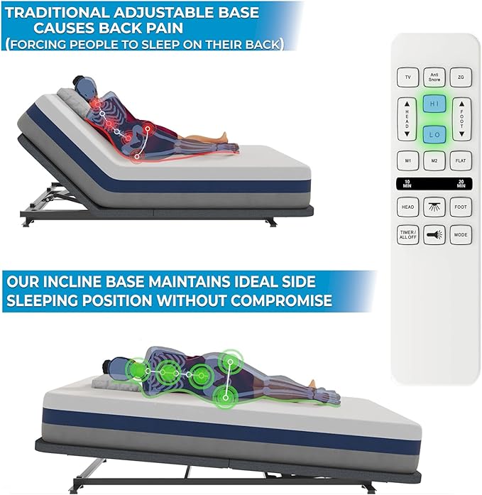 Boyd Sleep Full Body Incline Adjustable Bed Frame, Power Adjustable Base for Side Sleepers, Timed Massage, Anti-Snore, California King