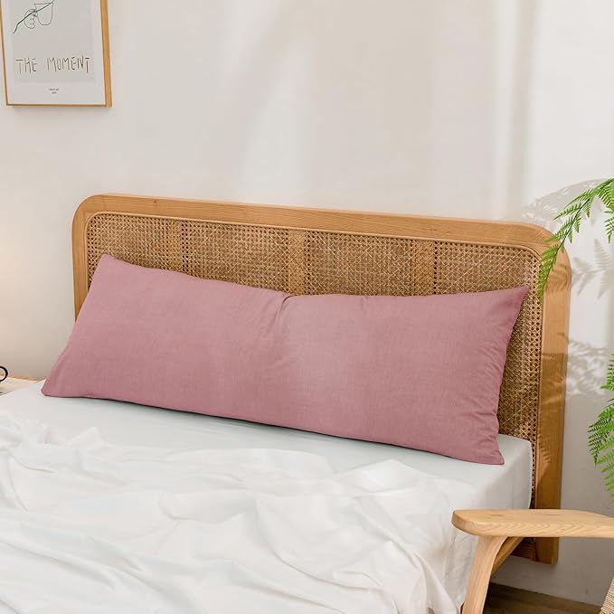BESTOUCH 100% Washed Cotton Pillowcase for Hair and Skin Linen Feel Soft Comfortable Breathable 1 Pcs Pillow Case with Envelope Closure Solid Red Pink Body 20x54 Inches