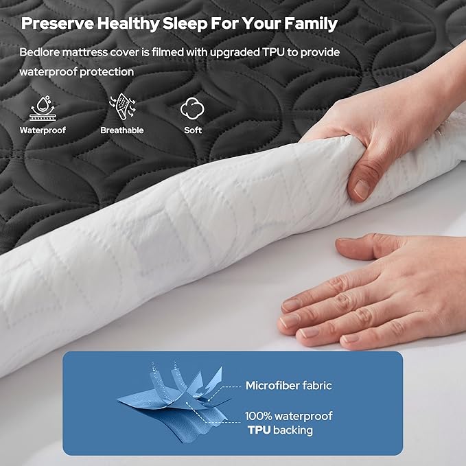 BEDLORE Waterproof Mattress Protector, Full Size Mattress Pad with Deep Pocket 6"-15" Depth, Soft Dirt-Proof Double Bed Mattress Cover for Bedroom, College Dorm, Hotel (Black)