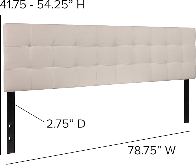Flash Furniture Bedford Box Stitch Tufted Upholstered King Size Headboard in Beige Fabric