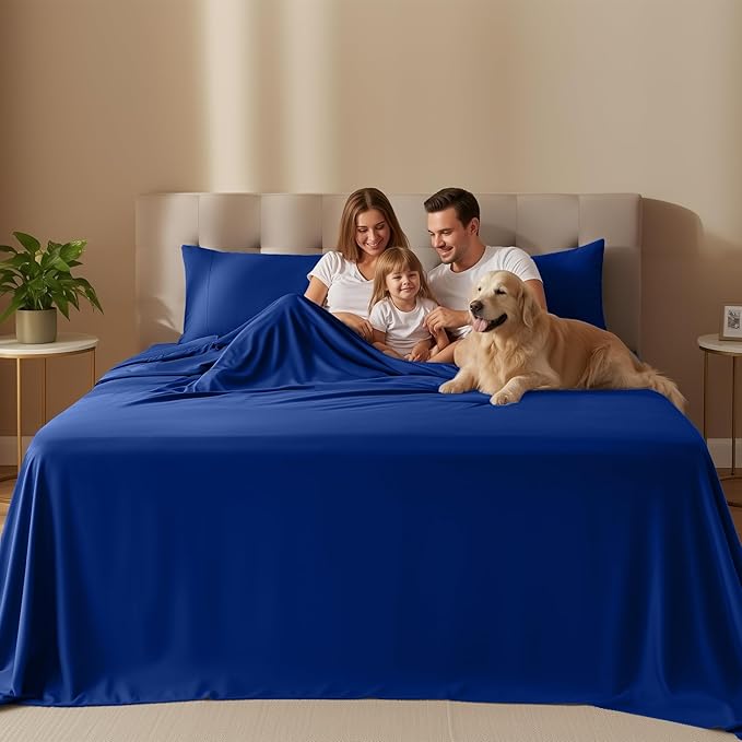 Utopia Bedding King Size Sheet Set – 4 Piece Bed Sheets, Soft and Breathable Microfiber, Includes 1 Fitted Sheet, 1 Flat Sheet and 2 Pillowcases – Oeko Tex (Royal Blue)