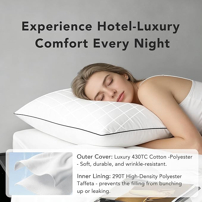 MAXICOZY Down Feather Pillow, White Duck Down and Feather Filled Pillow Inserts, Luxurious Hotel Bed Pillows with Cotton Blend Cover Fit for Back, Stomach and Side Sleeper, Queen Size, Firm, Set of 1