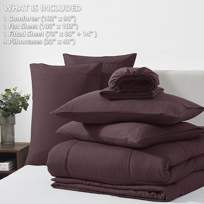CozyLux King Size Comforter Set Cocoa Powder, 7 Pieces Bed in a Bag, Brown Comforter King Size, All Season Bedding Sets with Stitch Quilted Comforter, Flat Sheet, Fitted Sheet, Pillowcases