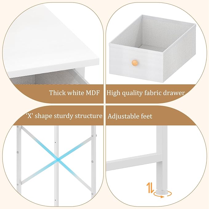 X-cosrack Small Makeup Vanity Desk with Mirror & Chair, Mini Vanity Desk Table Set with Fabric Storage Drawer, 19.7" Compact Vanity Desk for Kids, Girls, Dressing Table with Chair for Bedroom, White