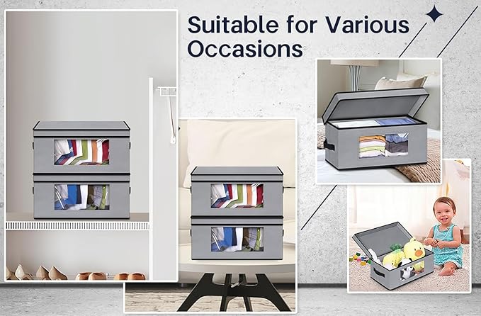 SLEEPING LAMB Stackable Hat Organzier for Baseball Caps, 4 PCS Hat Storage Boxes for Closet Hold 60 Caps with Cardboard, Grey
