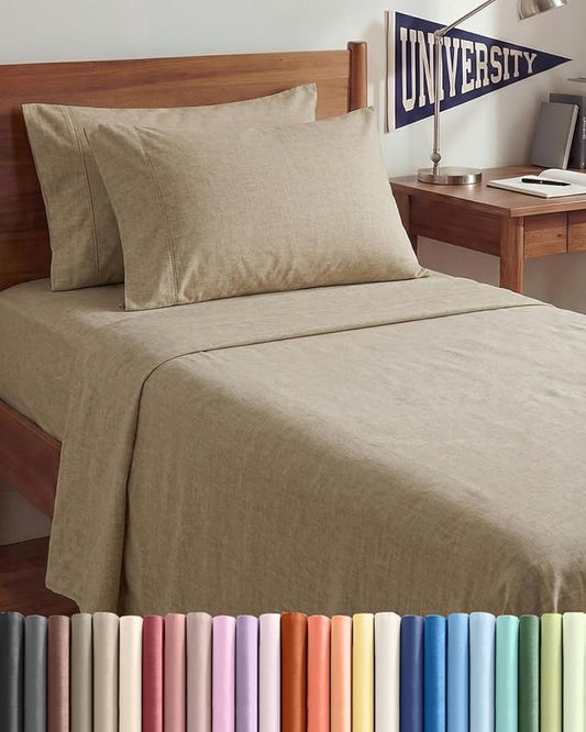 Twin XL 4 Piece Sheet Set - Comfy, Breathable & Cooling - Soft Hotel Luxury Bedding for Women, Men, Kids, Teens & Children - 1 Flat & 1 Fitted Sheet & 2 Pillowcases w/ Deep Pockets - Heathered Beige
