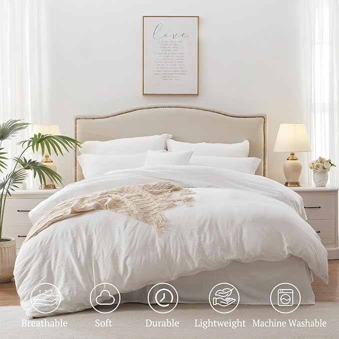MILDLY Super Soft Duvet Cover - 100% Washed Microfiber White Comforter Cover Set 3 Pieces with Zipper Closure & Corner Ties (No Comforter)