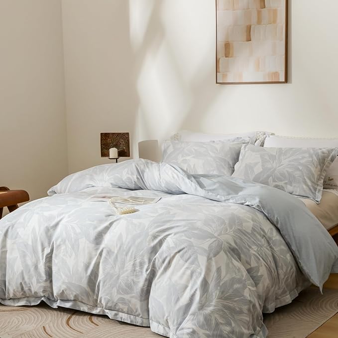 OAITE Duvet Cover Set King Size Floral Pattern Ultra Soft 100% Cotton Duvet Cover Sets 3-PC, Breathable Duvet Cover with Zipper Closure & Corner Ties(2 Pillow Shams,1 Duvet Cover)