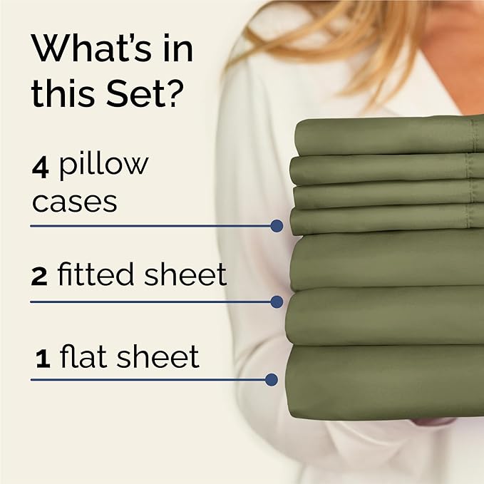 Split King 7 Piece Sheet Set - Comfy, Breathable & Cooling - Soft Hotel Luxury Bedding for Women, Men, Kids, Teens & Children - 1 Flat & 2 Fitted Sheets & 4 Pillowcases w/ Deep Pockets - Sage Green