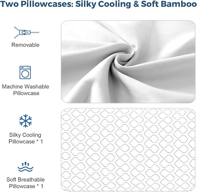 Rainmr Memory Foam Pillows Queen Size Set of 2 - Adjustable Bed Pillows for Side Back Stomach Sleepers - with Washable Cooling Pillowcase (White, Queen 2-Pack)