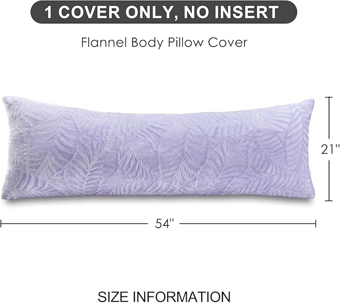 SOCHOW Body Pillow Cover 21x54 Inches, Super Soft and Cozy Leaves Textured Fleece Long Body Pillowcase with Zipper Closure,1 Pack, Lilac