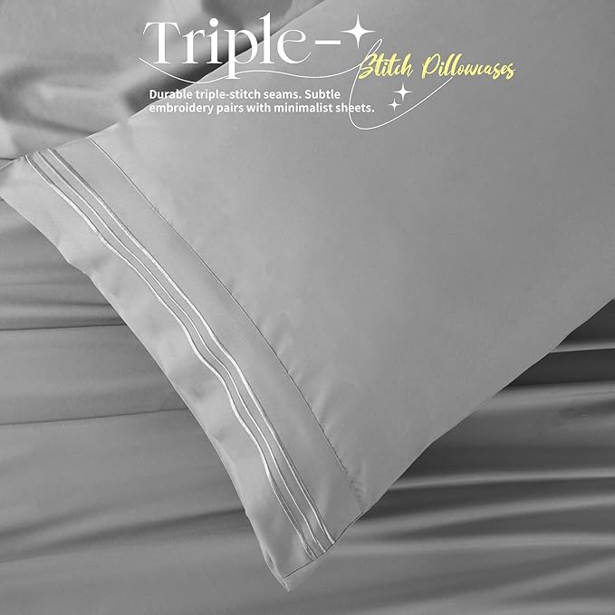 Manyshofu 4 Piece Split Head King Sheets Sets for Adjustable Bed Sheet, Flex Head Split Top King Sheets Grey Sheet Set - 1800 Thread Count Bedding Set with 14-16 Inch Deep Pockets