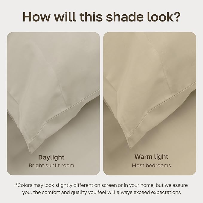 California Design Den Pillow Case Queen Size Set of 2-100% Egyptian Cotton, Crisp Percale Feel, Soft & Breathable Cotton Pillowcases Standard/Queen - Beige