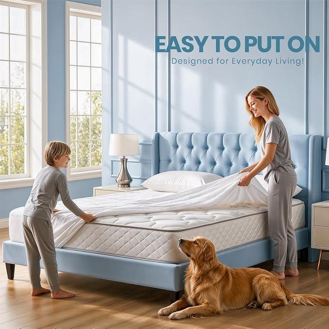 Full Size Mattress Protector Waterproof, Premium 200 GSM Terry Mattress Cover, Soft & Breathable Bed Cover, Fitted Sheet Style Stretchable Deep Pockets 15" by Utopia Bedding (White)