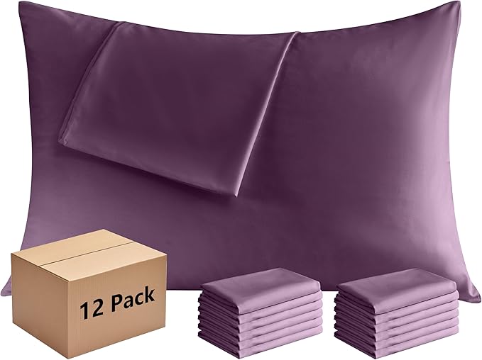 Pillowcases Standard 12 Pack, 20x26 Pillow Cases with Envelope Closure, Soft Plain Brushed Microfiber Covers Breathable Wrinkle-Resistant, Dark Purple