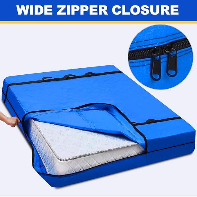 TICONN Mattress Bags for Moving, Heavy Duty Twin Mattress Cover Storage Bag with Full-Around Handle and Adjustable Buckles (Blue, Twin)