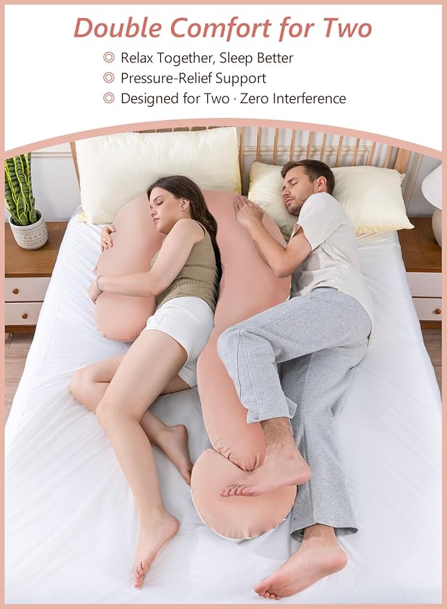 Meiz Question Mark Body Pillow for Adults, Cooling Full Body Support Pillow for Side Sleepers & Back Support, Cotton Long Bolster Pillow with Detachable Heart Cushion for Hugging, Apricot