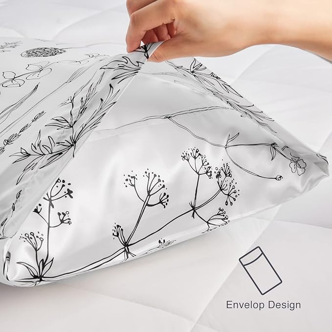 EXQ Home Pillowcase Silky Satin Pillowcase for Hair and Skin,Soft Cooling Printed Pillow Cases Queen Size Set of 2 Satin Pillow Case with Envelope Closure Flowers with White Background
