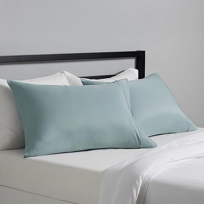 Amazon Basics Standard Pillowcases Set of 2 - Lightweight, Super Soft Easy Care Microfiber, Spa Blue, 30" L x 20" W, Pillows Not Included