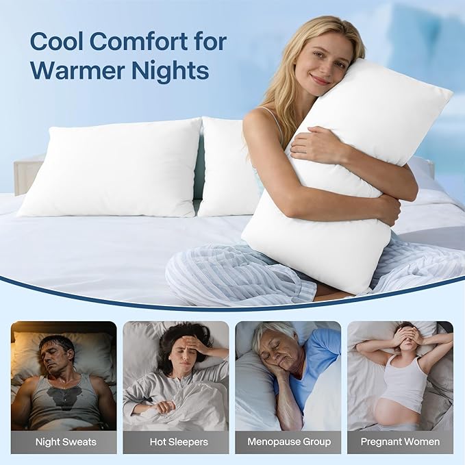 Premium Cooling Pillowcases Standard Size Set of 2 for Hot Sleepers&Night Sweats Beauty Sleep Reduces Wrinkles&Frizz Softer Than Silk Pillow Cover Oeko-TEX Certified White Breathable